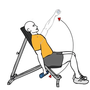 Elevación frontal con mancuernas en banco inclinado