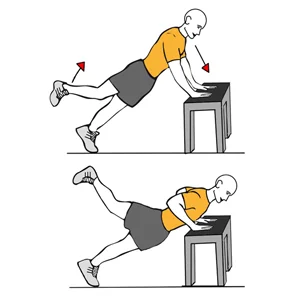 Flexión de brazos y extensión de cadera apoyado en banco