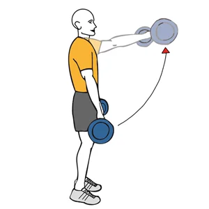 Elevación frontal de hombros con barra de pie