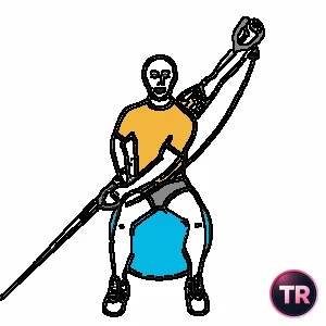Diagonaler Zug im Obergriff am Kabelzug sitzend auf einem Gymnastikball