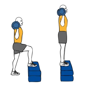 Zancada subiendo a un banco con barra