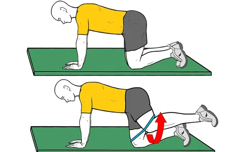 Abducción de una pierna en cuadrupedia con banda