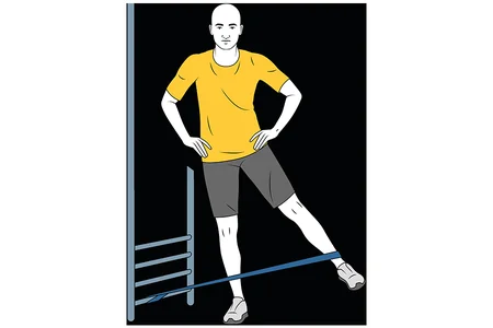 Abducción de cadera con banda elástica y piernas cerradas