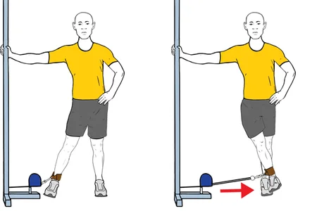 Aducción de una pierna con cable-polea de pie