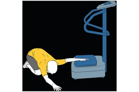 Brazo y palma de la mano apoyados sobre plataforma vibratoria