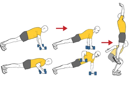 Burpee con mancuernas