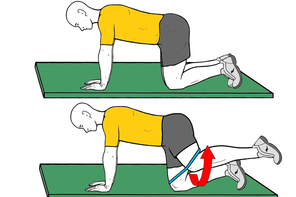 Abducción de una pierna en cuadrupedia con banda