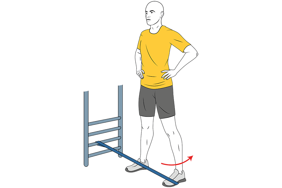Abducción de cadera con banda elástica y piernas abiertas