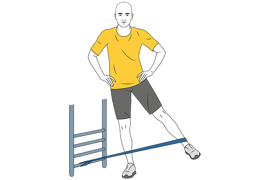 Abducción de cadera con banda elástica y piernas cerradas