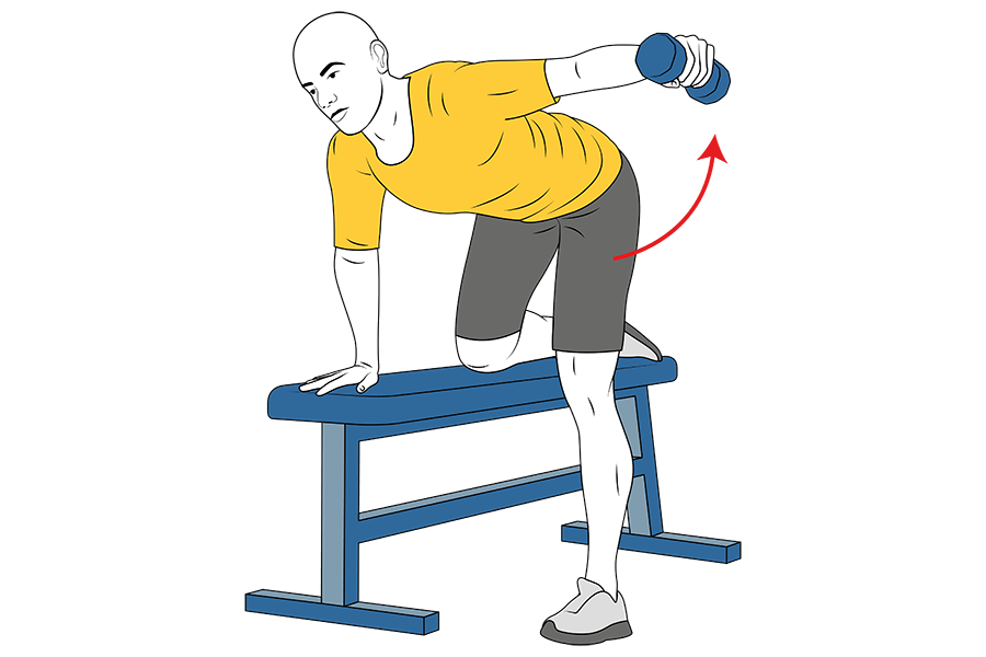 Apertura lateral con mancuerna rodilla apoyada