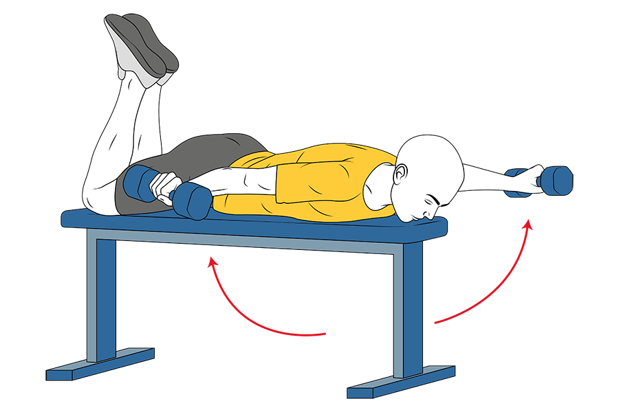 Aperturas con mancuernas boca abajo en banco plano
