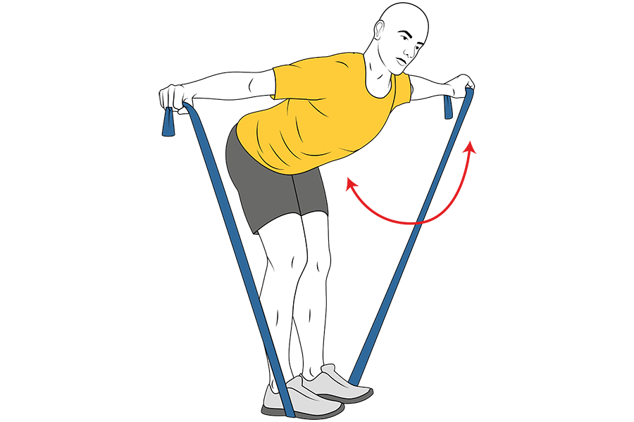 Aperturas de hombros con banda elástica e inclinado adelante