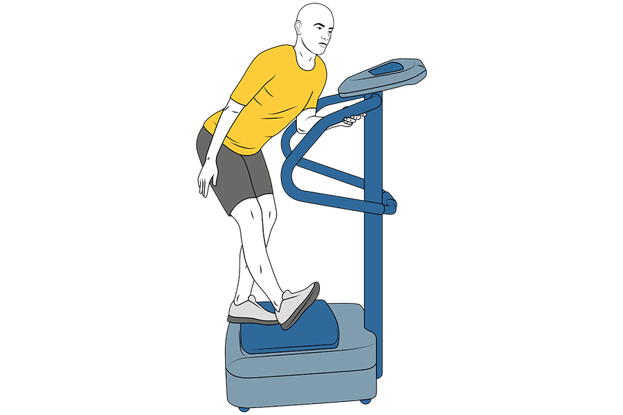 Apoyo sobre el talón de la pierna adelantada sobre plataforma vibratoria