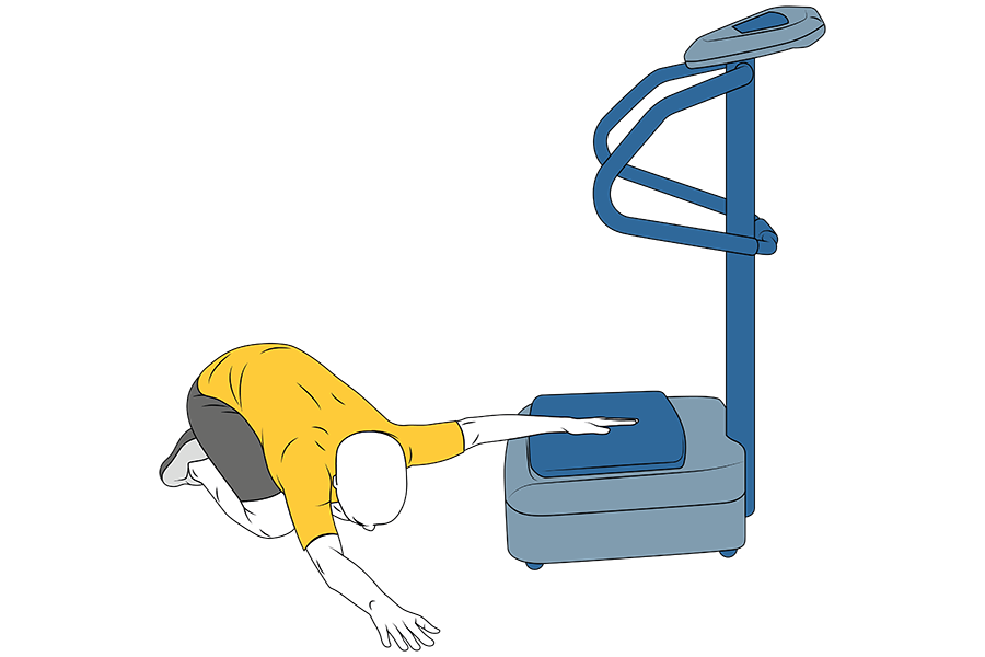 Brazo y palma de la mano apoyados sobre plataforma vibratoria