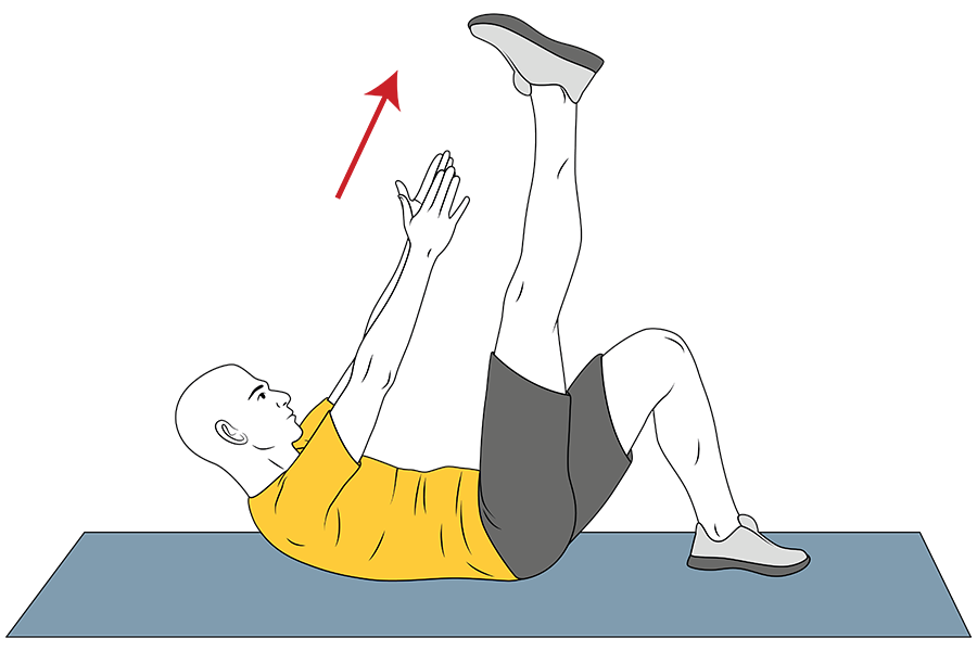 Encogimiento abdominales dos manos a pierna estirada