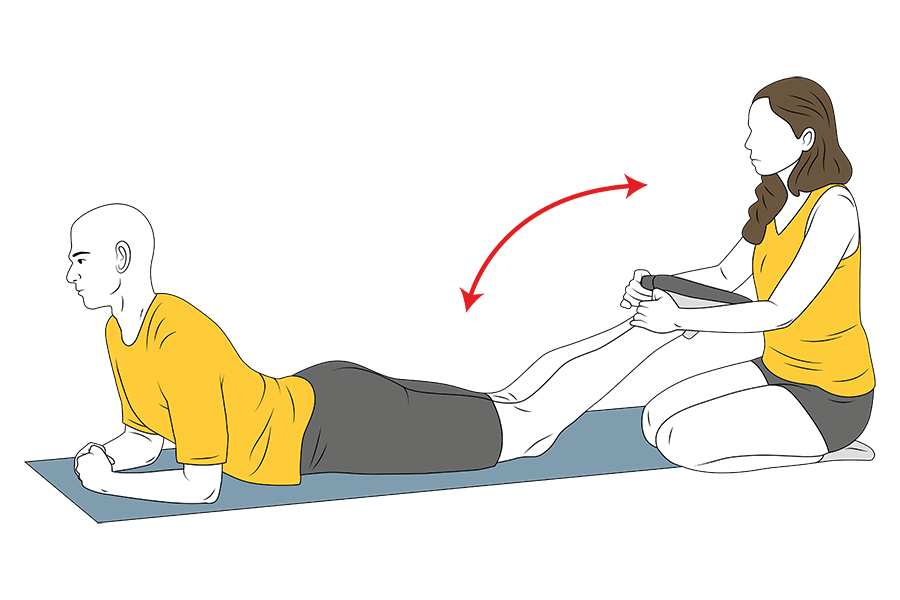 Curl femoral boca abajo con resistencia de compañero