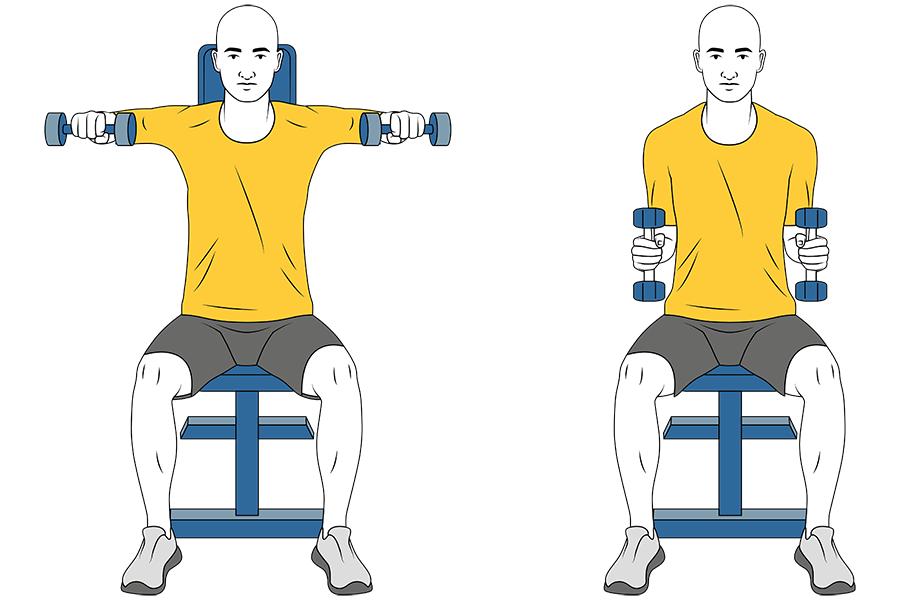 Elevación lateral con mancuernas codo 90º