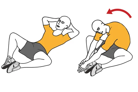 Encogimientos abdominales con piernas abiertas