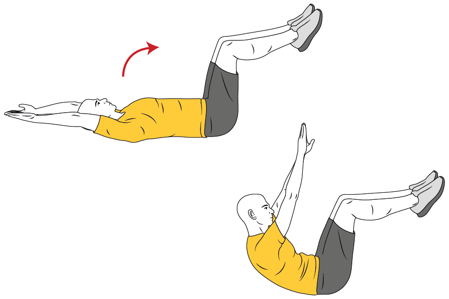 Encogimientos: brazos estirados van a las rodillas
