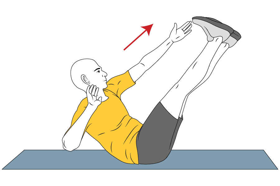 Encogimientos: Cada mano busca las piernas levantadas