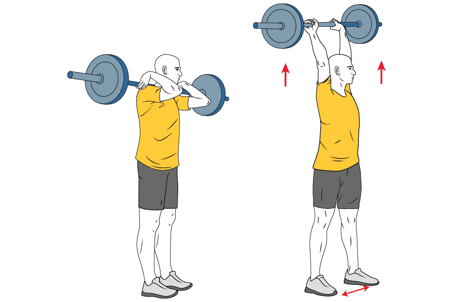 Press de hombros y apertura de piernas