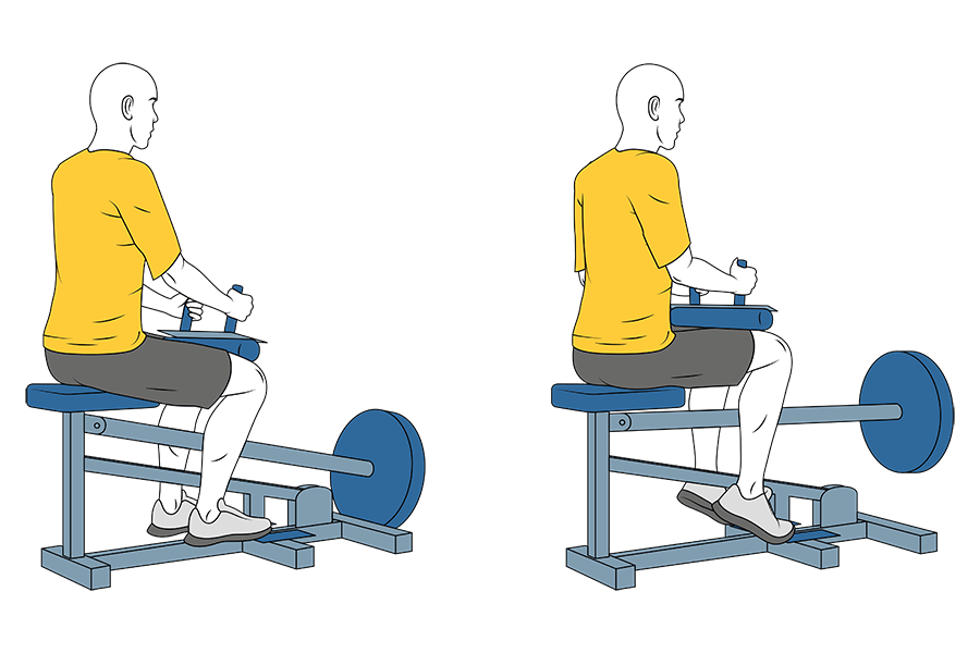 Extensión de gemelos sentado en máquina
