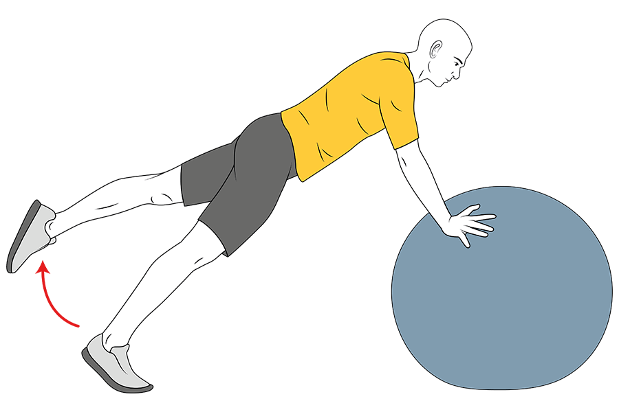 Extensión de pierna atrás apoyado sobre pelota de pilates