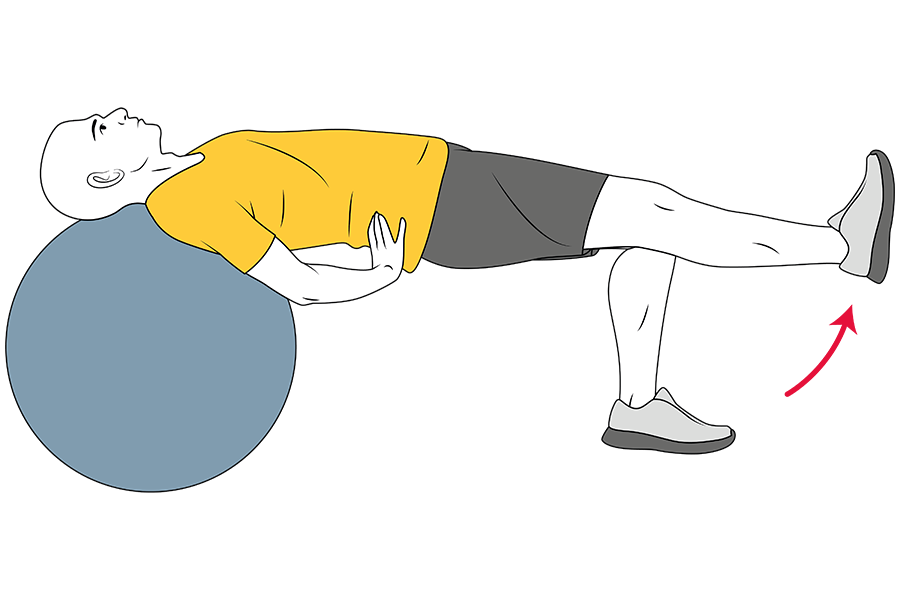 Extensión de rodilla apoyado sobre pelota de pilates