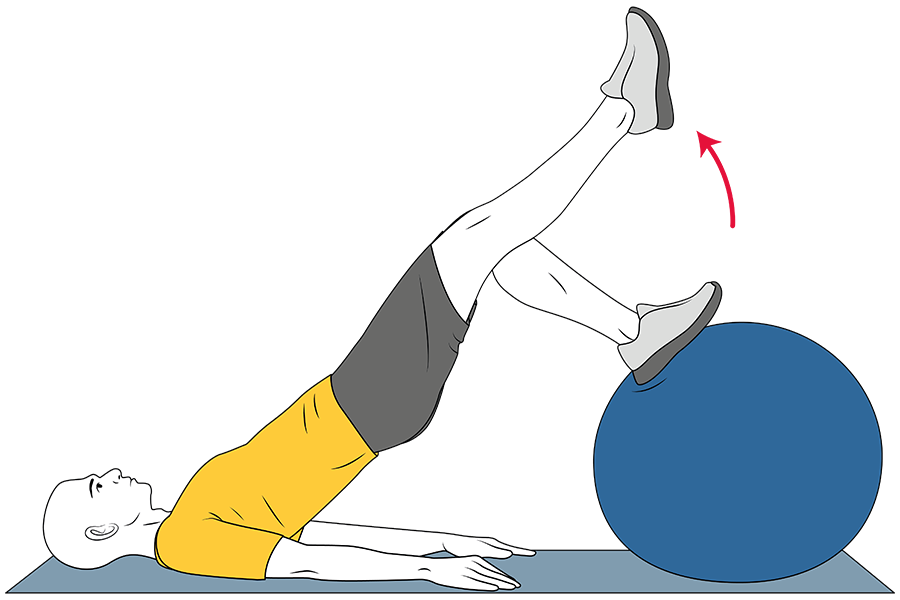 Extensión de rodilla con la pelvis elevada sobre pelota de pilates