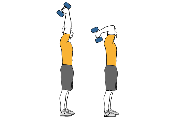 Extensión de triceps a una con mancuerna de pie