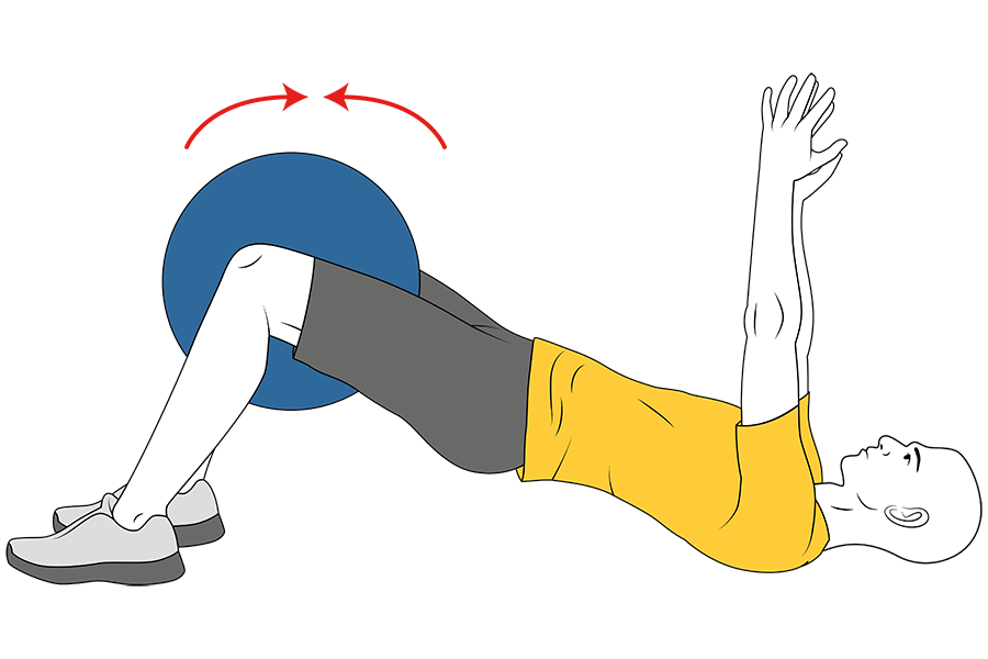 Flexión de caderas sujetando balón medicinal