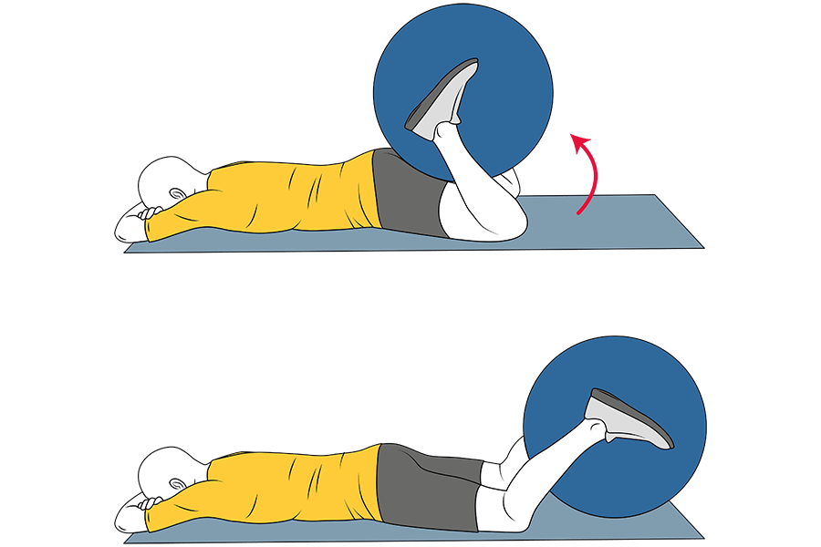 Flexion de rodilla boca abajo con pelota de pilates