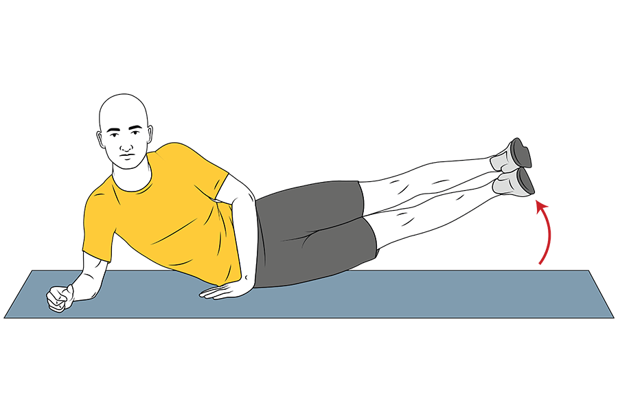 Flexión de tronco y de caderas en apoyo lateral