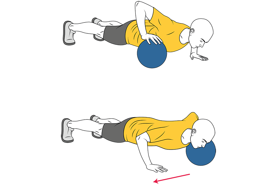 Flexiones de brazos alternas con un una mano sobre balón medicinal