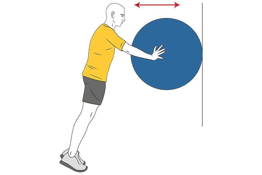 Flexiones de brazos de pie apoyando en pelota de pilates