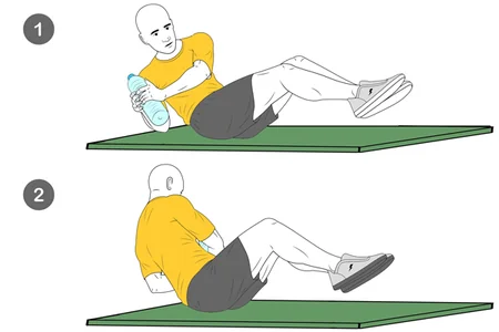 Giros abdominales con botella de agua