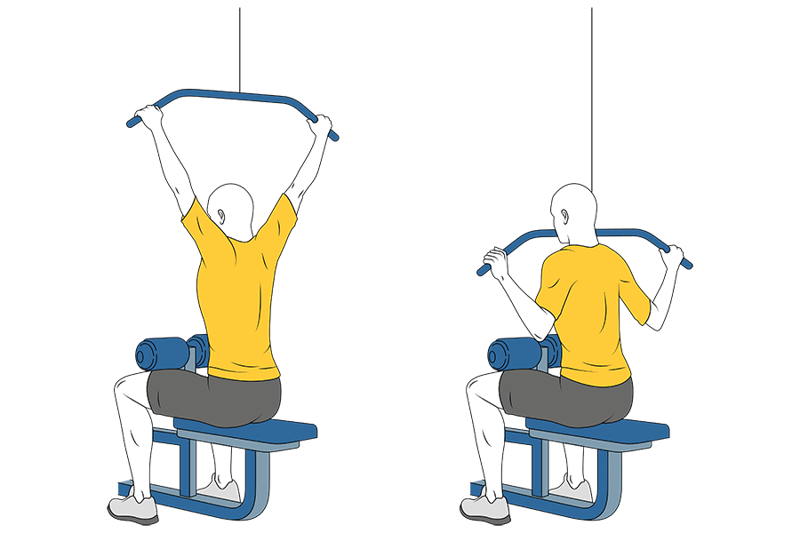 Jalón en polea alta agarre ancho prono