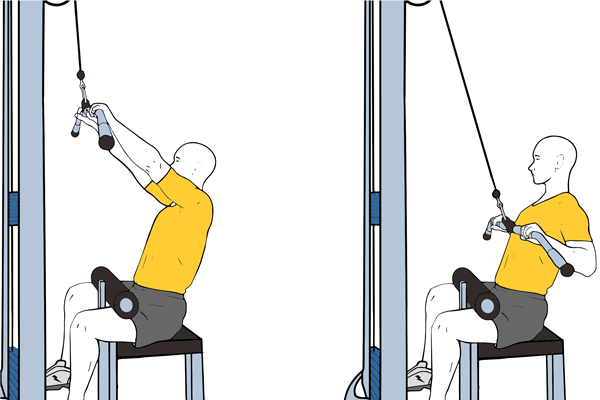 Jalón con polea alta al pecho con agarre ancho