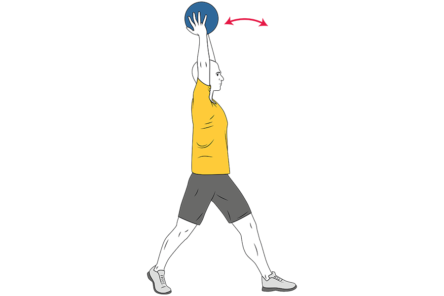 Lanzamiento de balón medicinal con dos manos