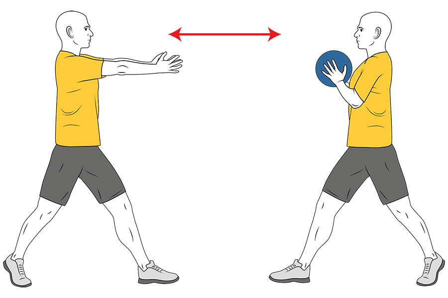 Lanzamiento frontal con dos manos con balón medicinal