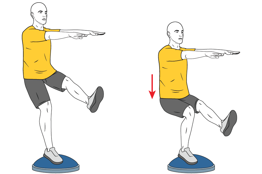 Media sentadilla a una pierna sobre bosu