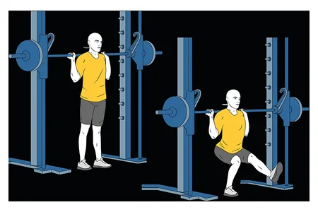 Media sentadilla con pierna en extensión en maquina smith