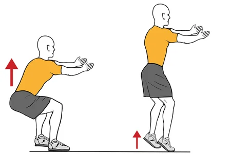 Media sentadilla y elevación de gemelos