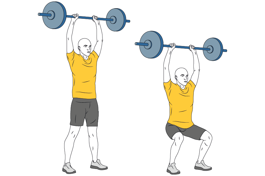 Media sentadilla en extensión de brazos con barra