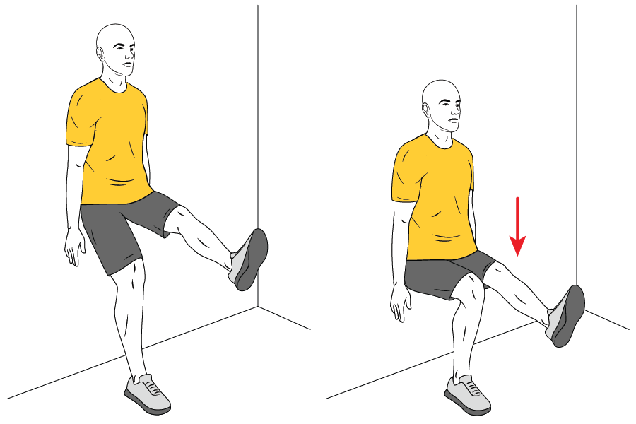 Media sentadilla isométrica sobre una pierna