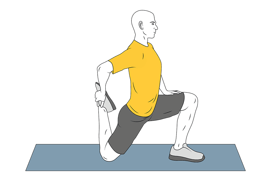 Estiramiento de cuadriceps con una rodilla en el suelo