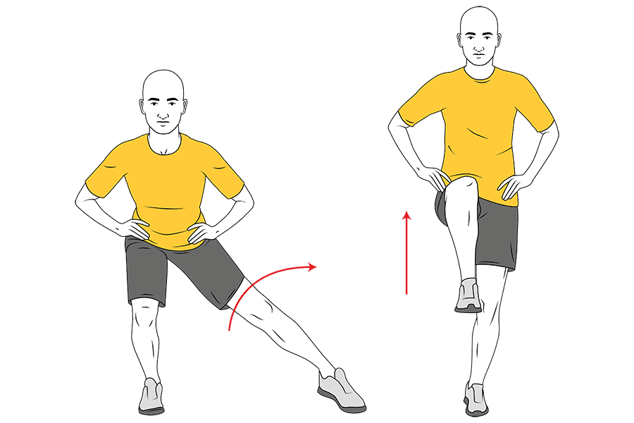 Zancada lateral y flexión de cadera arriba