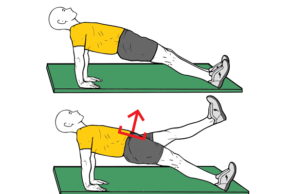 Plancha inversa con elevación de pierna