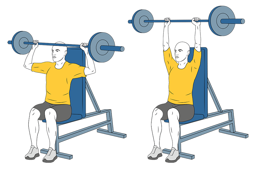 Press frontal de hombro con barra sentado con respaldo