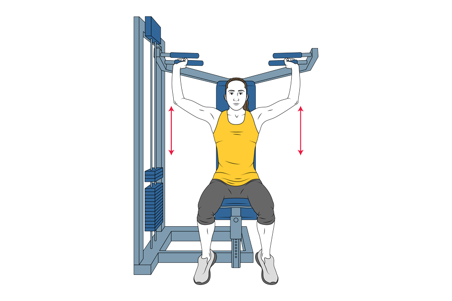 Press frontal de hombros en máquina sentado y agarre neutro